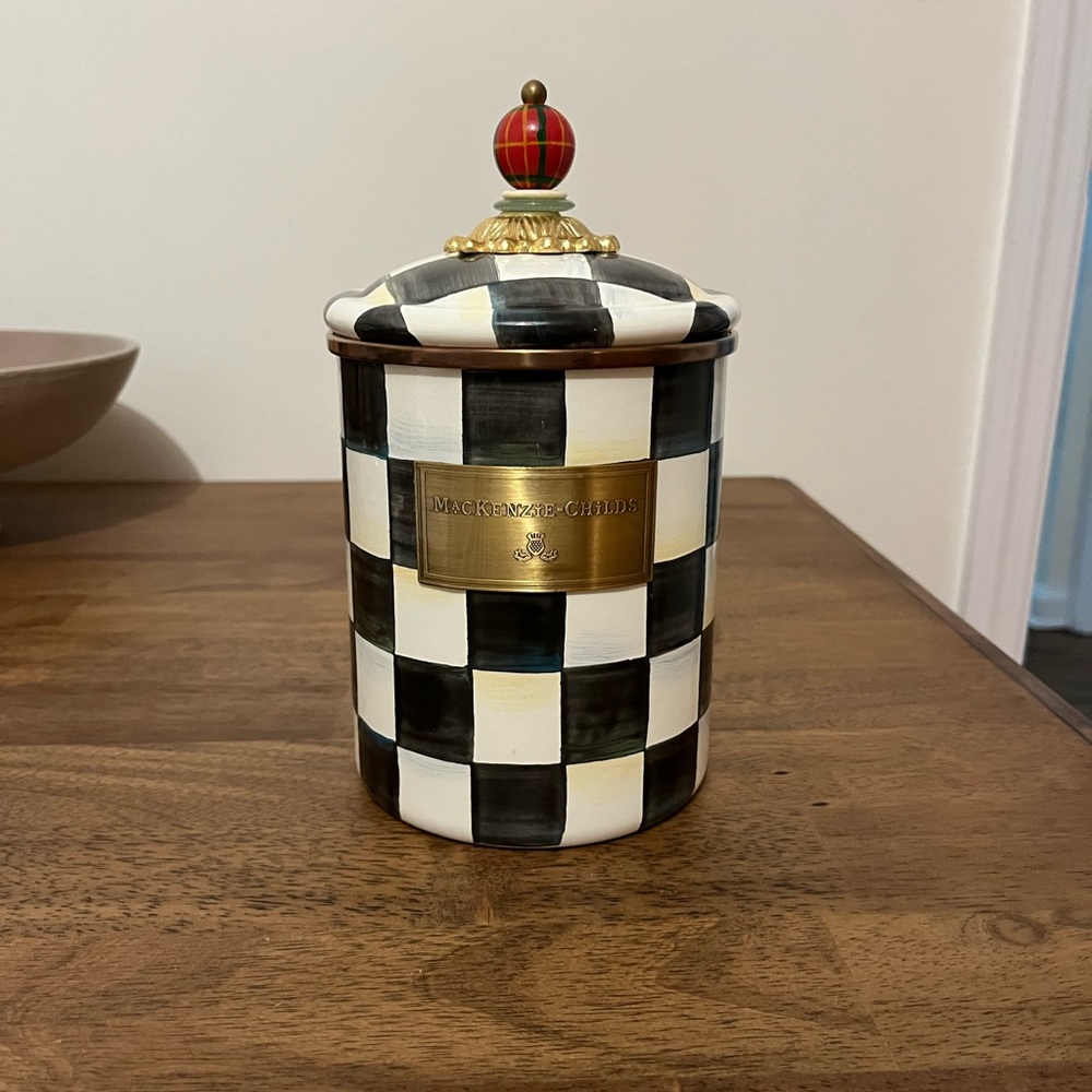Mackenzie Childs courtly check enamel canister medium